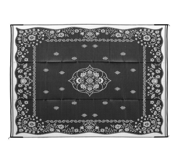 Camco Outdoor Mat 9' x 12' - Oriental, Charcoal / White • 42853