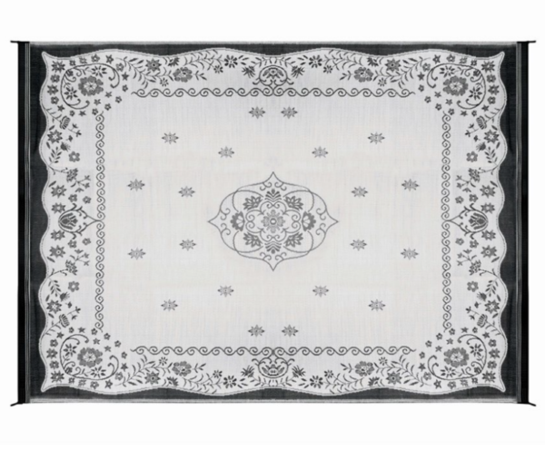 Camco Outdoor Mat 9' x 12' - Oriental, Charcoal / White • 42853 - Image 2