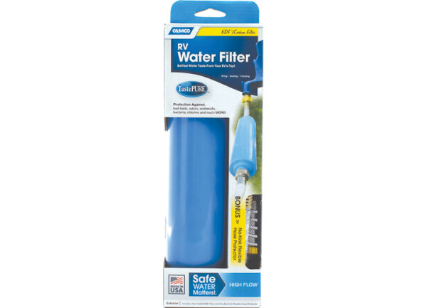 Camco TastePURE Water Filter (KDF) - w / Flexible Hose Protector • 40043
