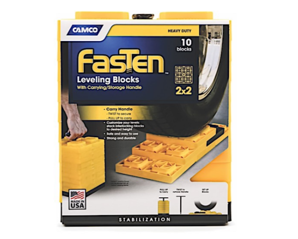 Camco FasTen Leveling Blocks, 8.5" x 8.5", Brown, Set of 10 • 44521