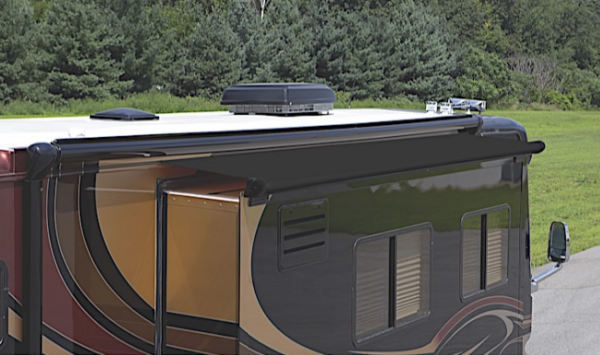 Carefree SOK III 81" Solid Black RV Slide-Out Awning with Wind Deflector • UQ07762JV