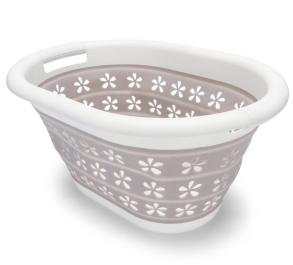 Camco Collapsible Laundry Basket - Small, White / Taupe • 51951