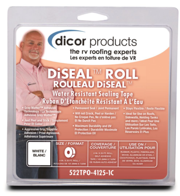 Dicor DiSeal Roll Water Resistant Sealing Tape, 12.5' x 4", White • 522TPO-4125-1C
