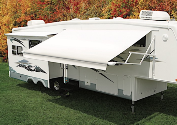 Carefree 25' Cut-To-Fit Vinyl Solid White Patio Replacement RV Awning Fabric • JG254F4F-MP